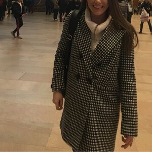 Women's Houndstooth Double-Breasted Pea Coat